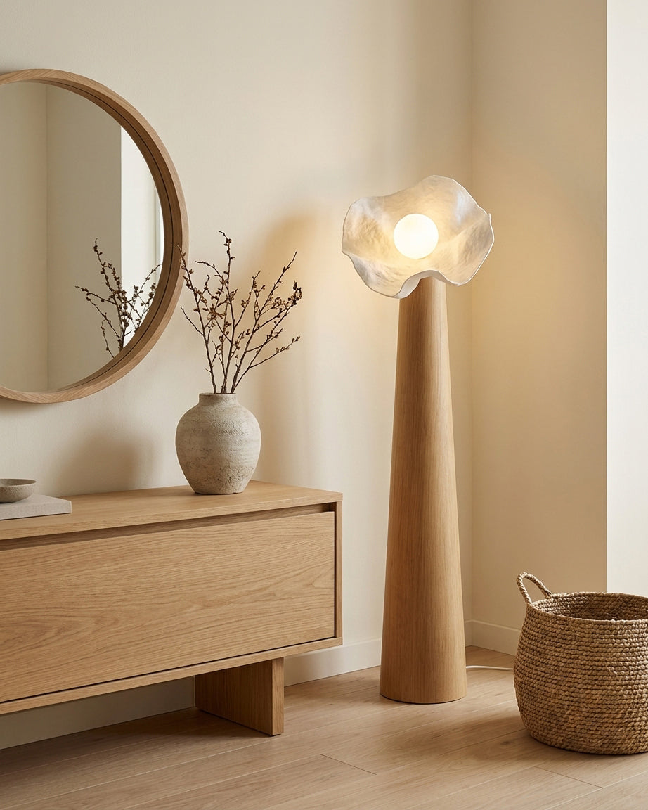 Sylvelle Floor Curated Iron & Glass Floor Lamp – illuminated warm ambiance setting