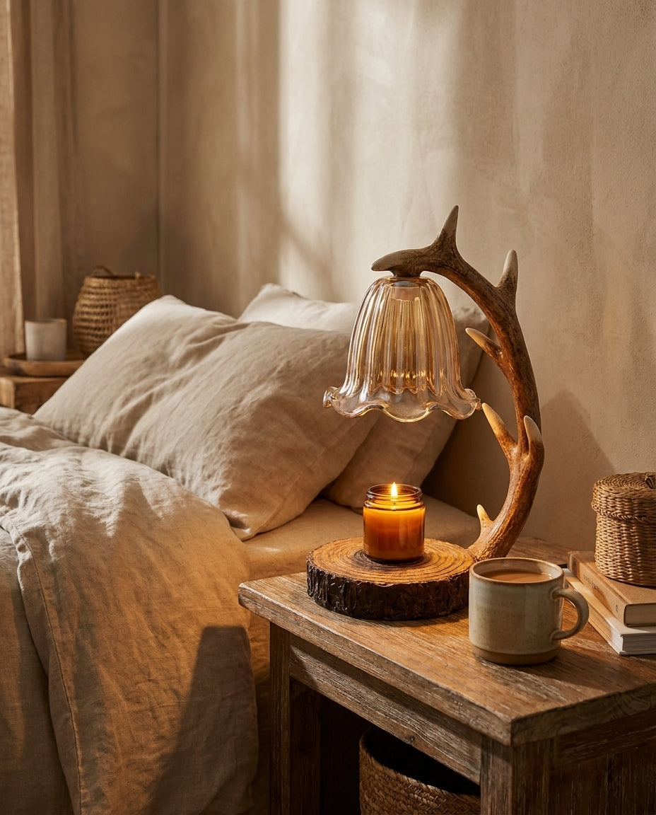 Sylven Candle Warmer Curated Mouth-Blown Frosted installed in residential dining space