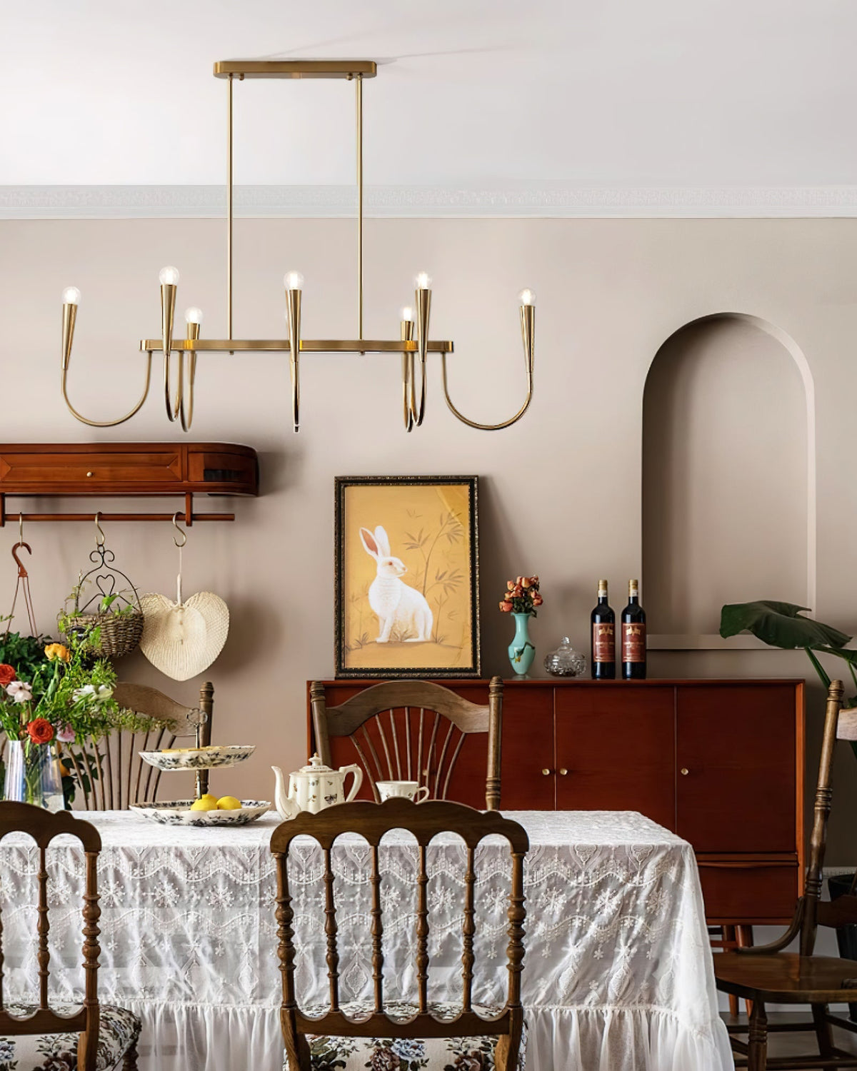 Symphony Curated Iron & Glass Chandelier – spatial dining room perspective