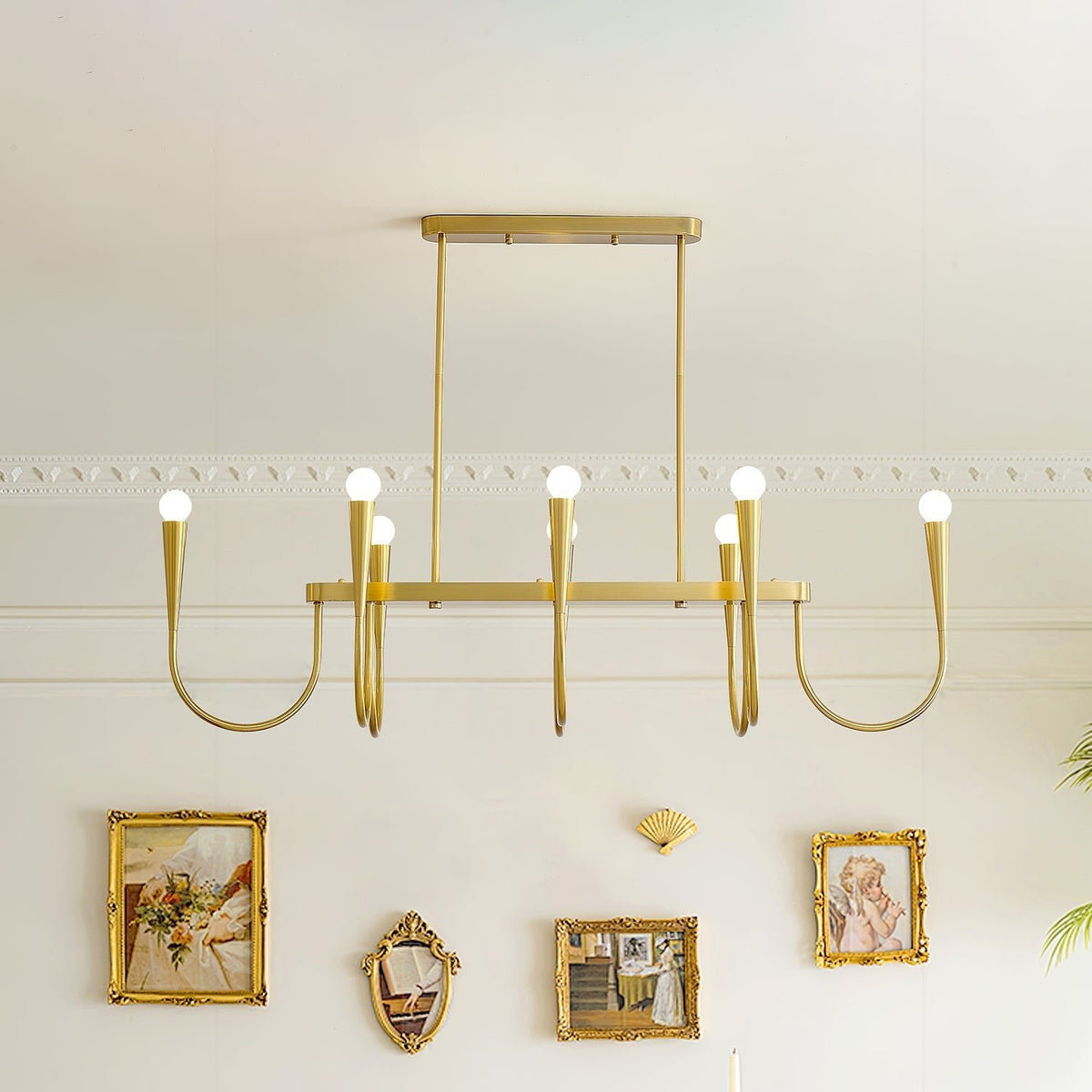 Symphony Curated Iron & Glass Chandelier installed in residential dining space