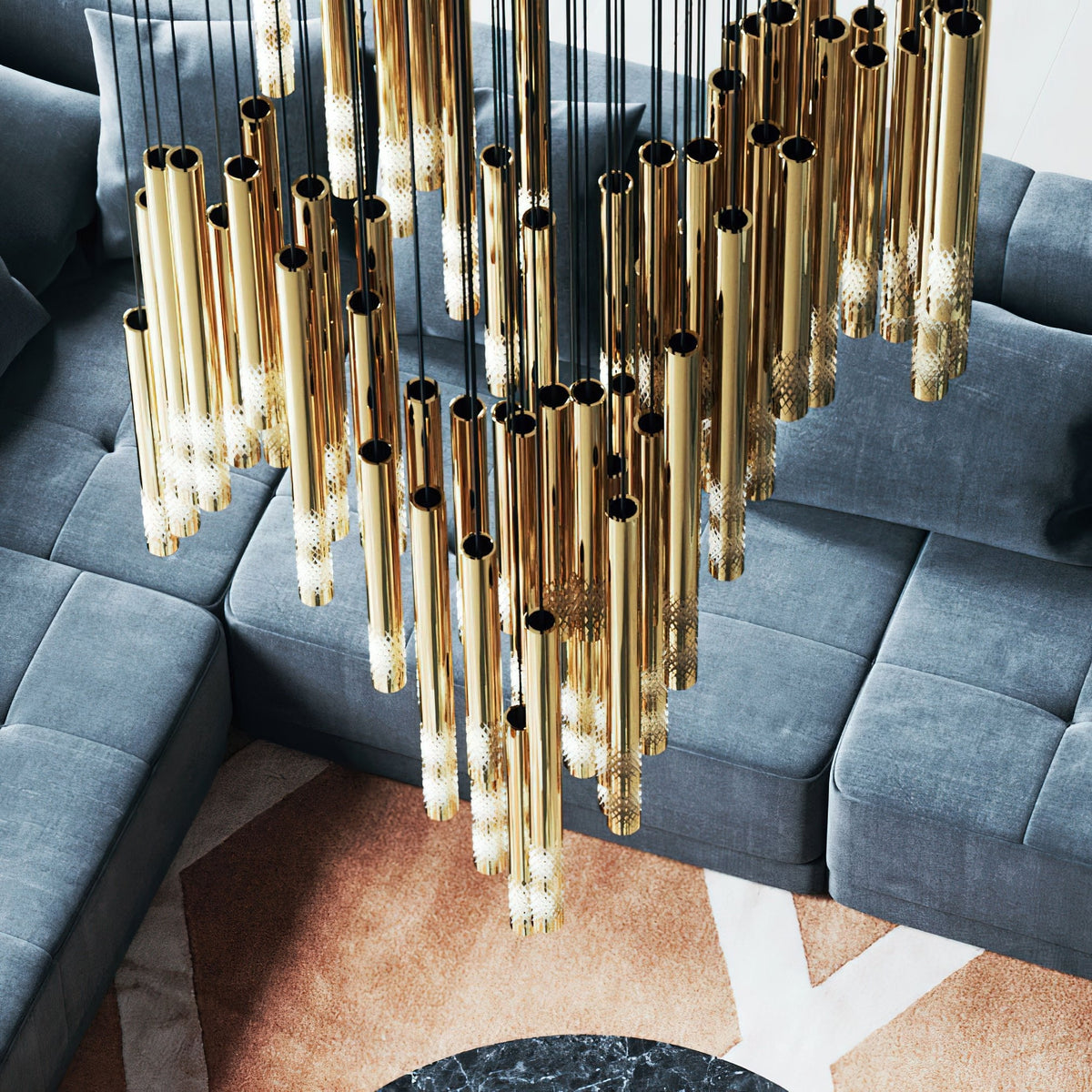 Symphony Orchestra Curated Mouth-Blown Frosted G – spatial dining room perspective