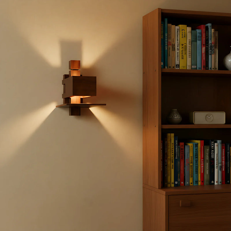 Black Walnut Wall Lamp View 5 | Taliesin Wall Sconce | Handcrafted Walnut Wood Wabi-Sabi Wall Lamp | JINSHE | JINSHE