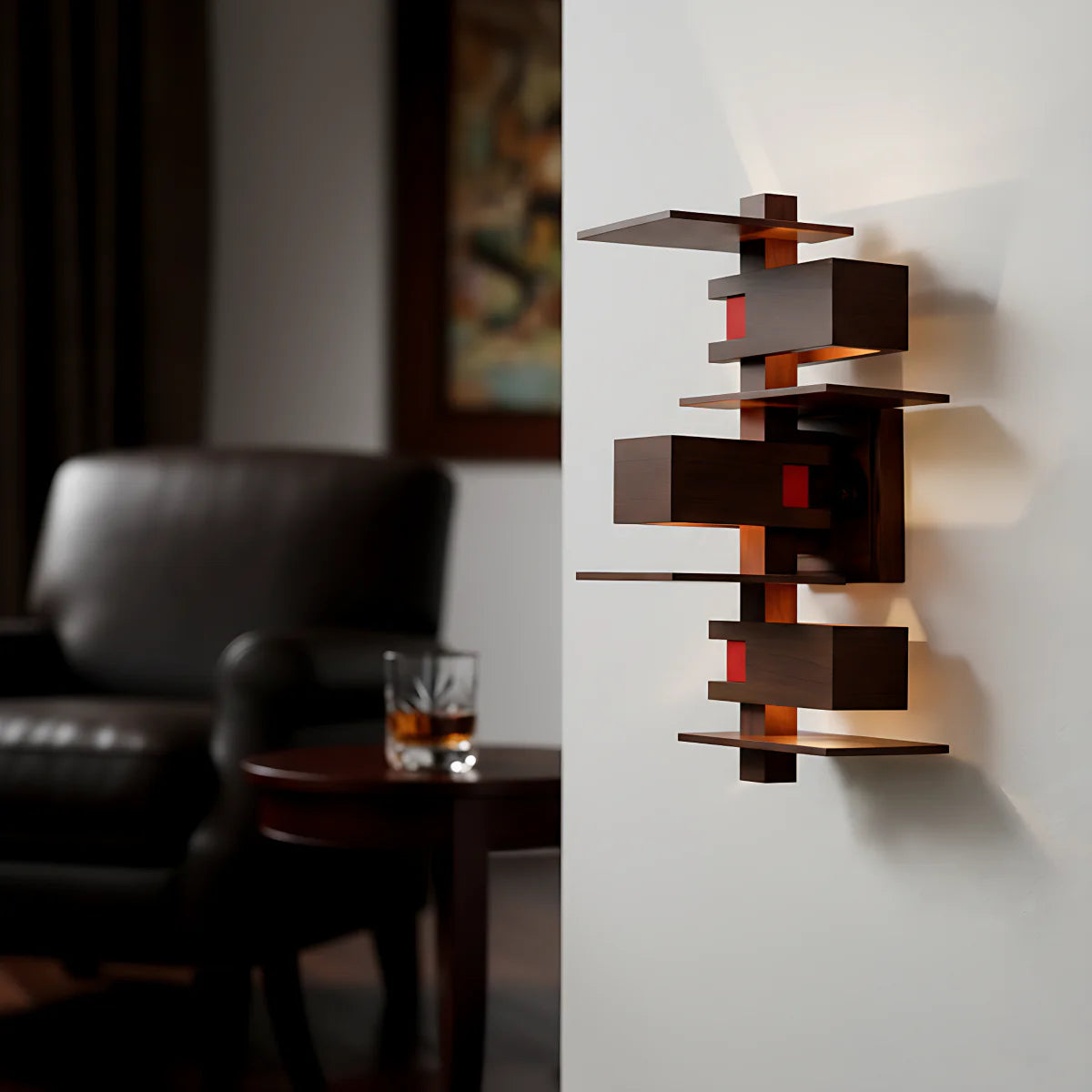 Black Walnut Wall Lamp View 3 | Taliesin Wall Sconce | Handcrafted Walnut Wood Wabi-Sabi Wall Lamp | JINSHE | JINSHE