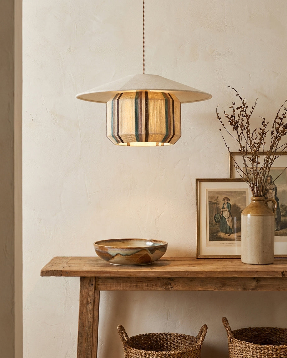 Tansora Curated Iron & Glass Pendant Light – full fixture elevation view