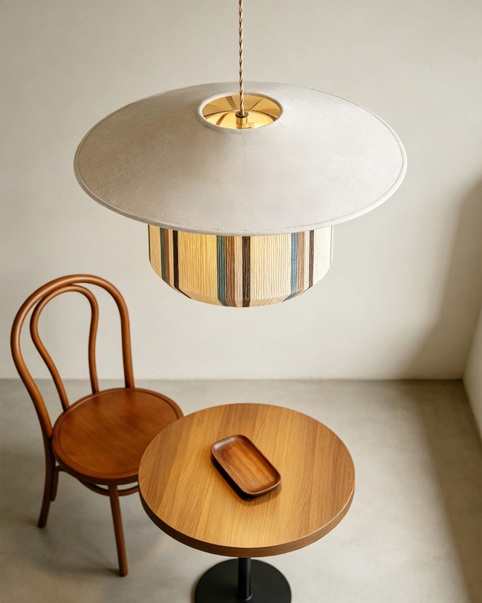 Tansora Curated Iron & Glass Pendant Light – unlit natural material contrast