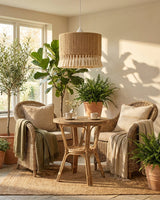 Tasmira Tassel Curated Finished Iron Pendant Lig – unlit natural material contrast