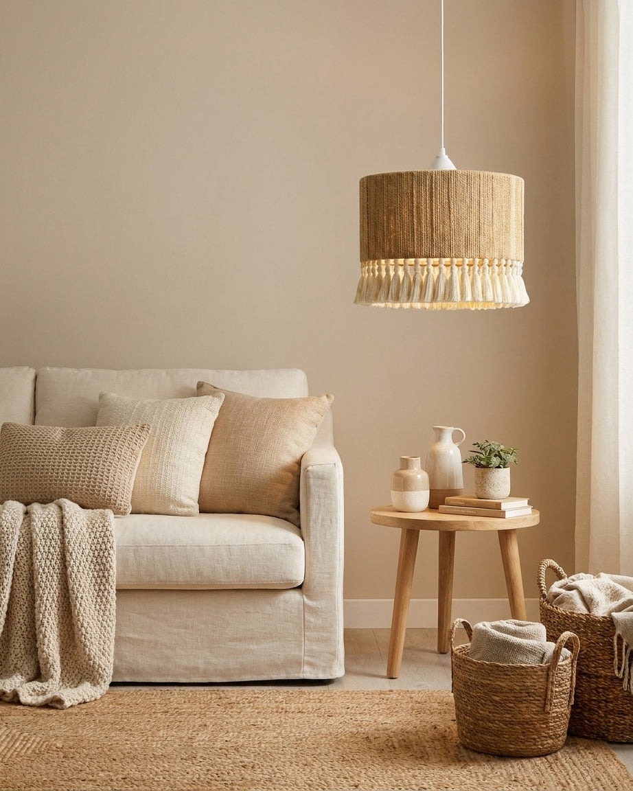 Tasmira Tassel Curated Finished Iron Pendant Lig – full fixture elevation view
