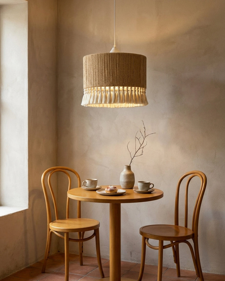 Tasmira Tassel Curated Finished Iron Pendant Lig – handcrafted surface texture