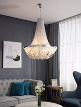 Tassel Aluminum Chain Curated Brushed Nickel Iro warm illuminated room view