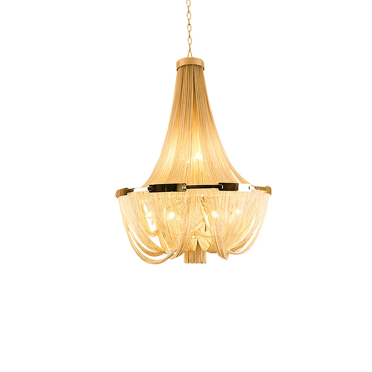 Tassel Aluminum Chain Curated Brushed Nickel Iro – illuminated warm ambiance setting #1