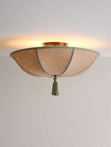 Tassel Fabric Curated Iron & Glass Flush Mount C – unlit natural material contrast