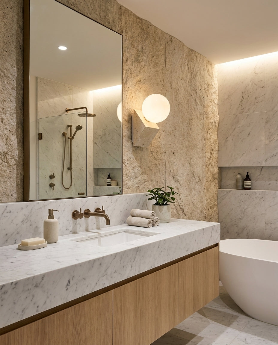 Tavellis Curated Yellow Travertine Wall Sconce – handcrafted surface texture