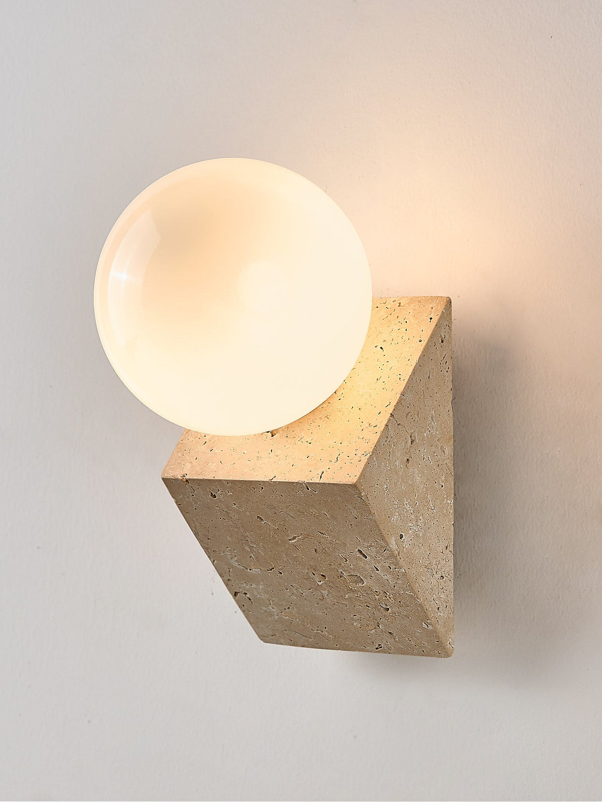 Tavellis Curated Yellow Travertine Wall Sconce – structural canopy joint detail