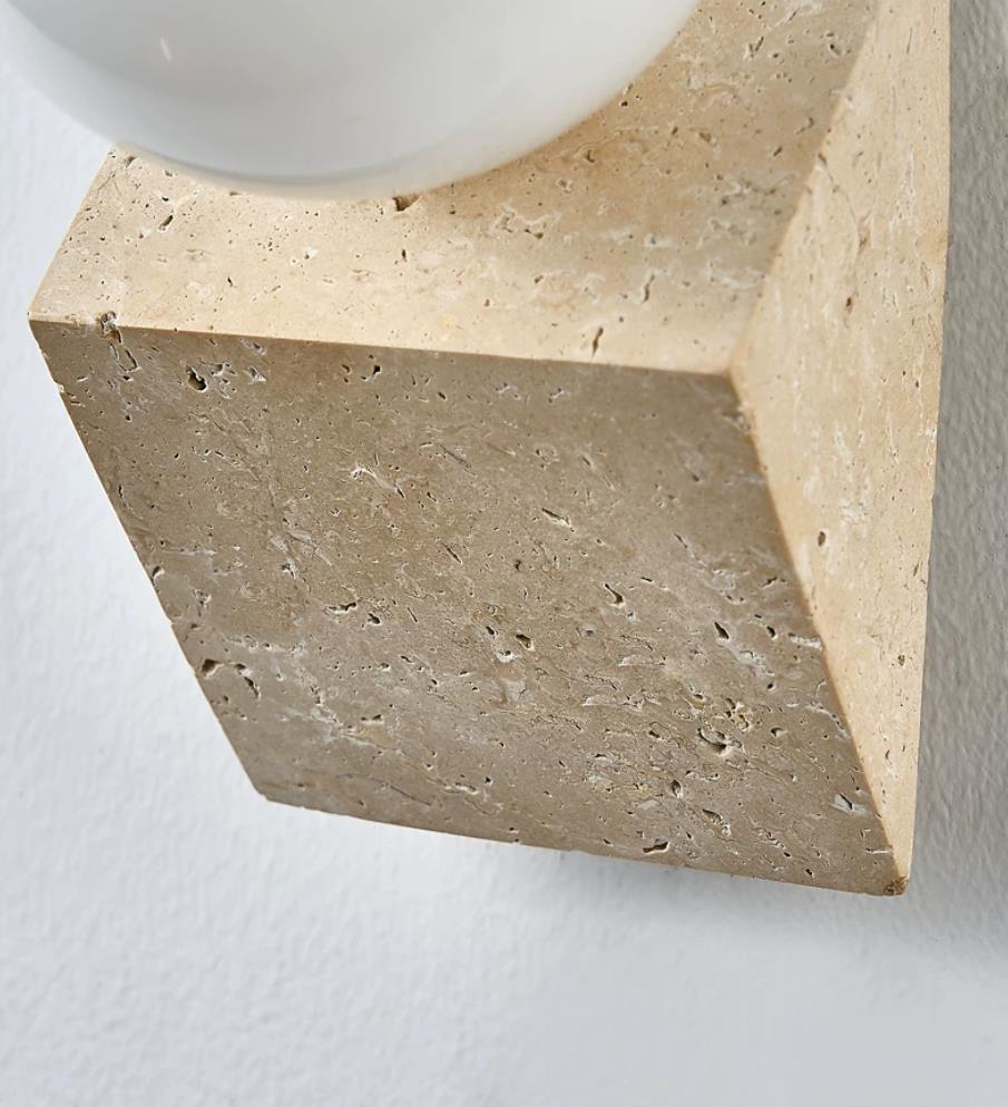 Tavellis Curated Yellow Travertine Wall Sconce – full fixture elevation view