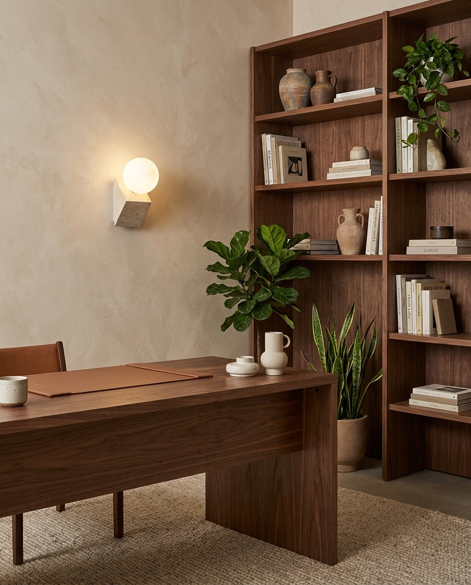 Tavellis Curated Yellow Travertine Wall Sconce – dimensional scale reference