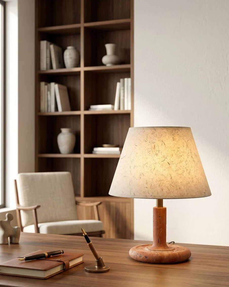 Tavien Curated Yellow Travertine Table Lamp – dimensional scale reference