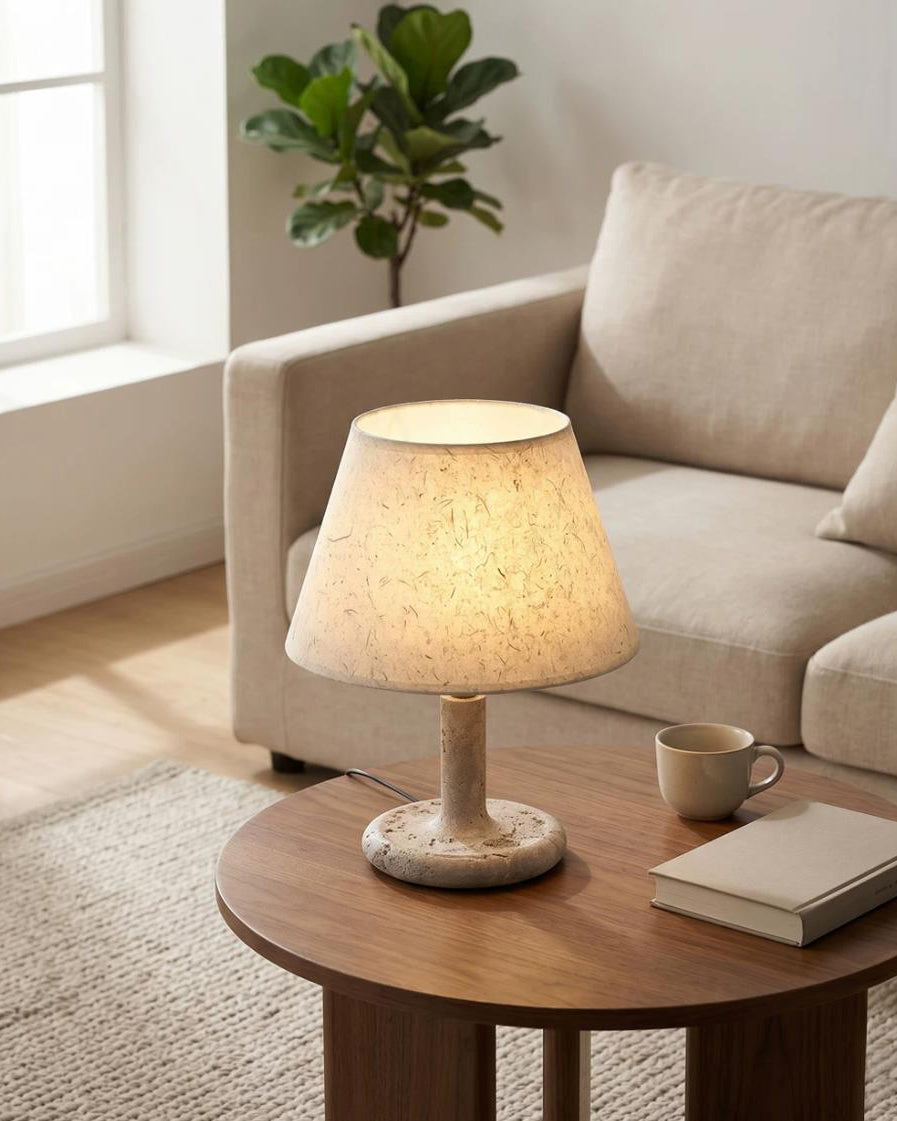Tavien Curated Yellow Travertine Table Lamp – macro detail view