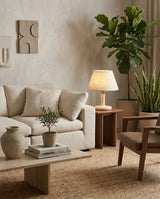 Tavien Curated Yellow Travertine Table Lamp – architectural ceiling profile