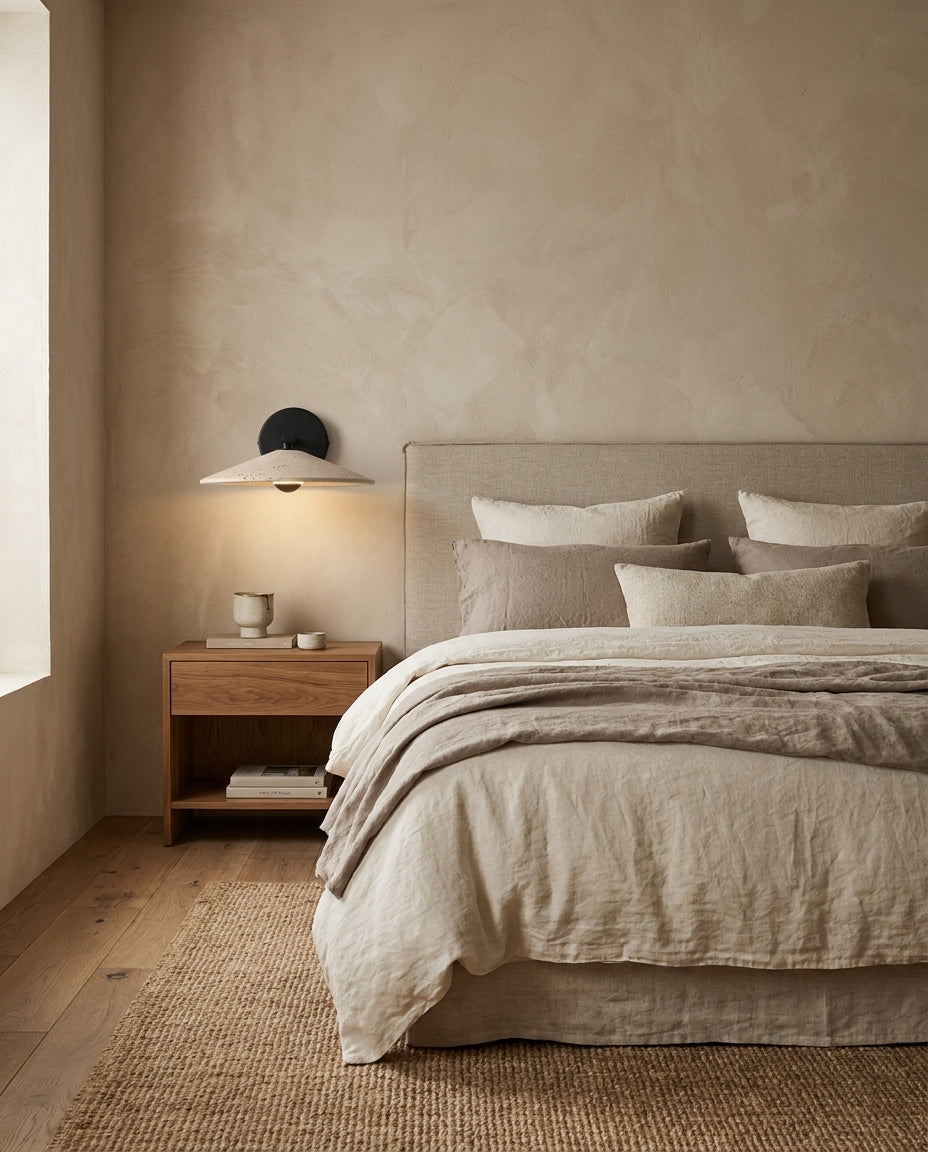 Yellow Travertine craftsmanship detail on Tavric Curated Yellow Travertine Wall Sconce