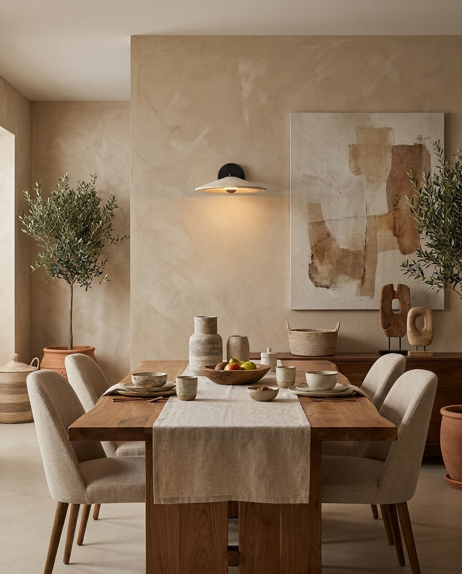 Tavric Curated Yellow Travertine Wall Sconce – illuminated warm ambiance setting