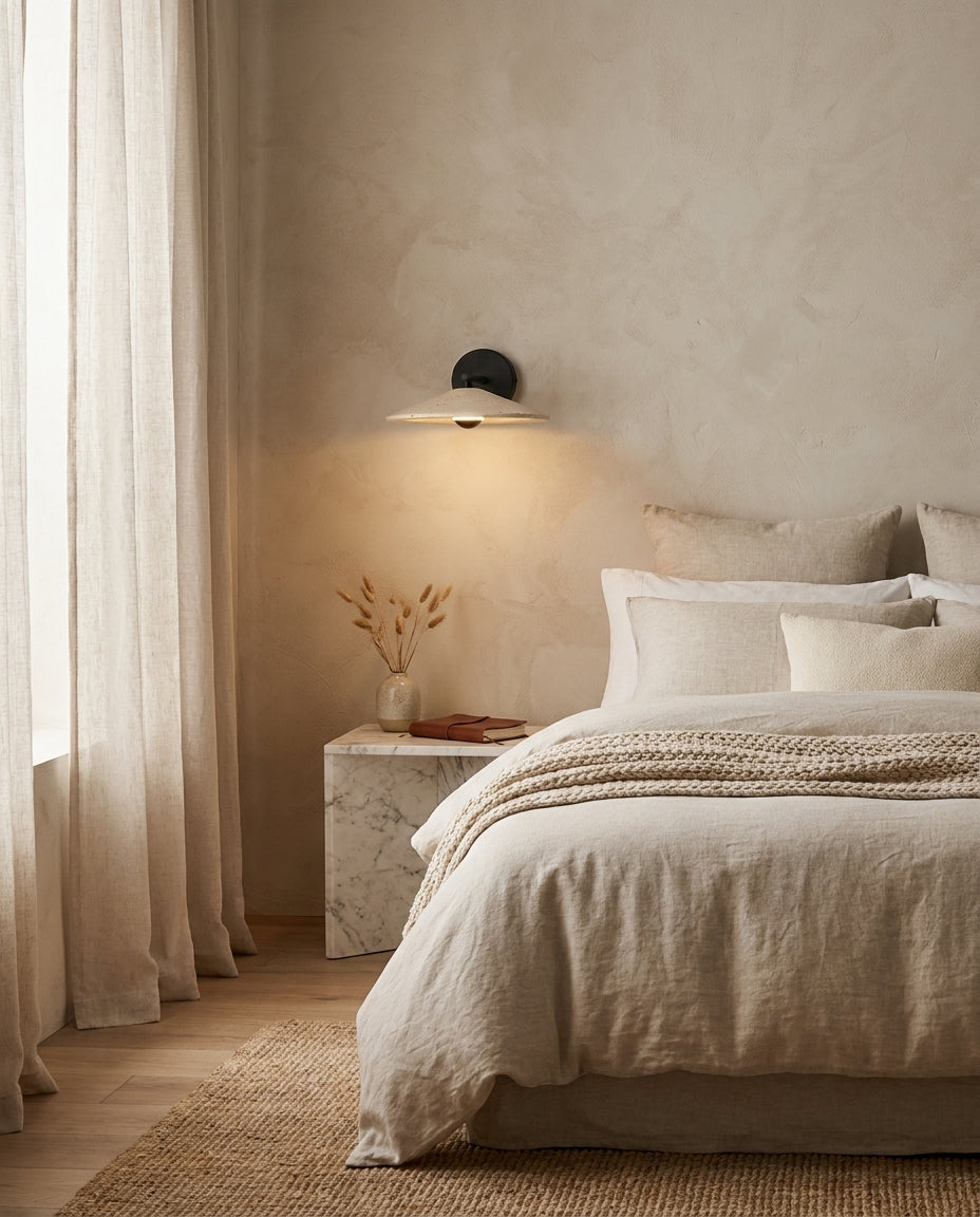 Tavric Curated Yellow Travertine Wall Sconce – dimensional scale reference