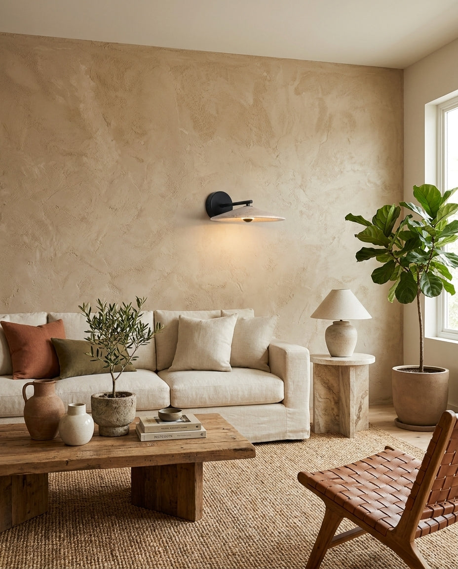 Tavric Curated Yellow Travertine Wall Sconce – handcrafted surface texture