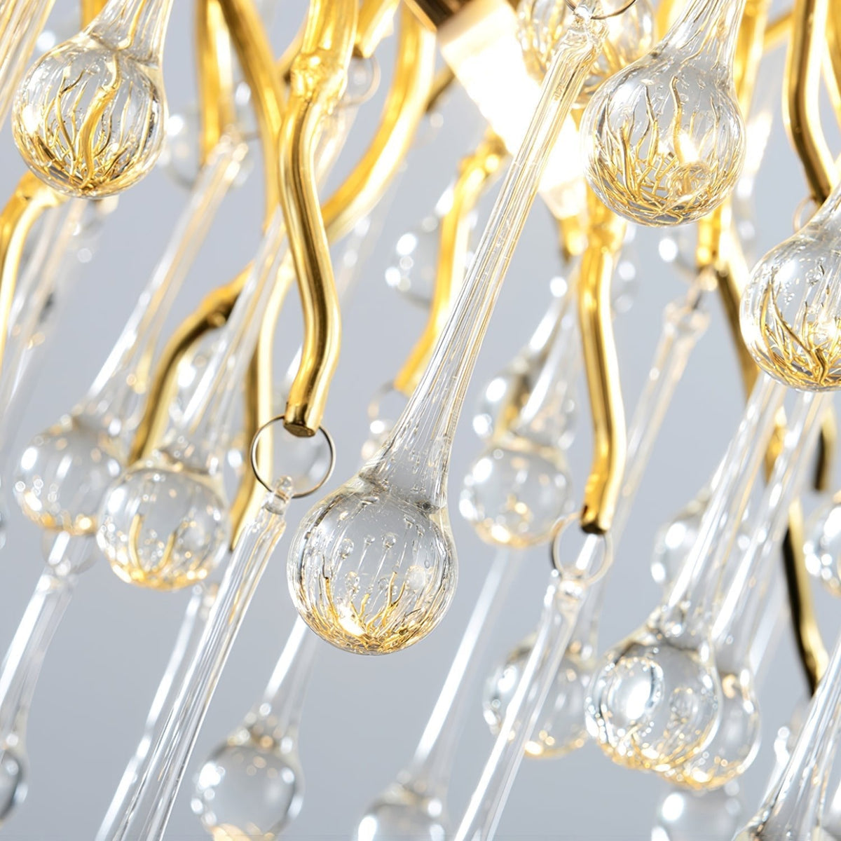 Teardrop Crystal Curated Mouth-Blown Frosted Gla – full fixture elevation view