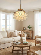 Teardrops Shell Curated Iron & Glass Chandelier – unlit natural material contrast