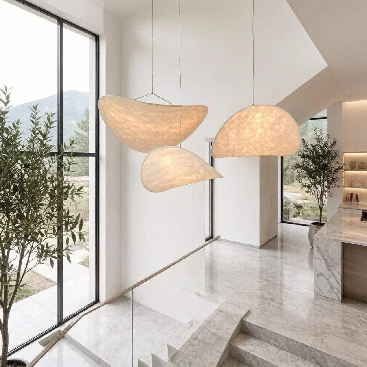Mulberry Silk Pendant Light View 14 | Designer Wabi-Sabi Mulberry Silk Combination Chandelier | Multi-Light Silk Cluster | JINSHE | JINSHE