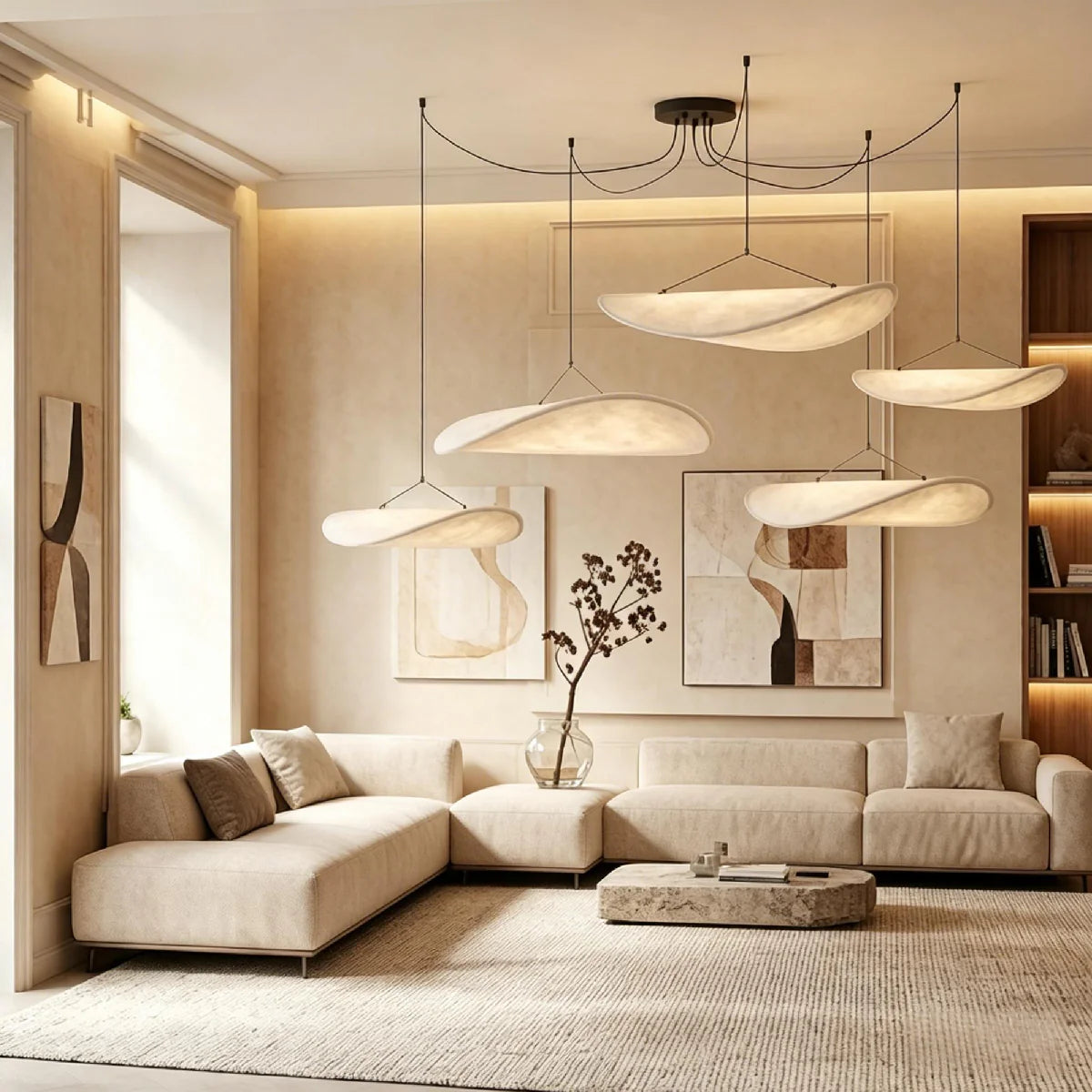 Mulberry Silk Pendant Light View 11 | Designer Wabi-Sabi Mulberry Silk Combination Chandelier | Multi-Light Silk Cluster | JINSHE | JINSHE