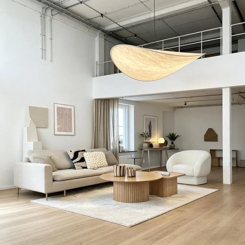 Silk Pendant Light View 2 | Designer Wabi-Sabi Silk Swag Pendant Light | Plug-In Silk Shade Chandelier | JINSHE | JINSHE