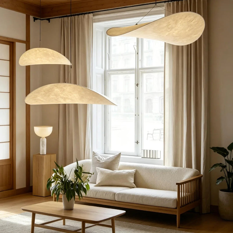 Silk Pendant Light View 6 | Designer Wabi-Sabi Silk Swag Pendant Light | Plug-In Silk Shade Chandelier | JINSHE | JINSHE