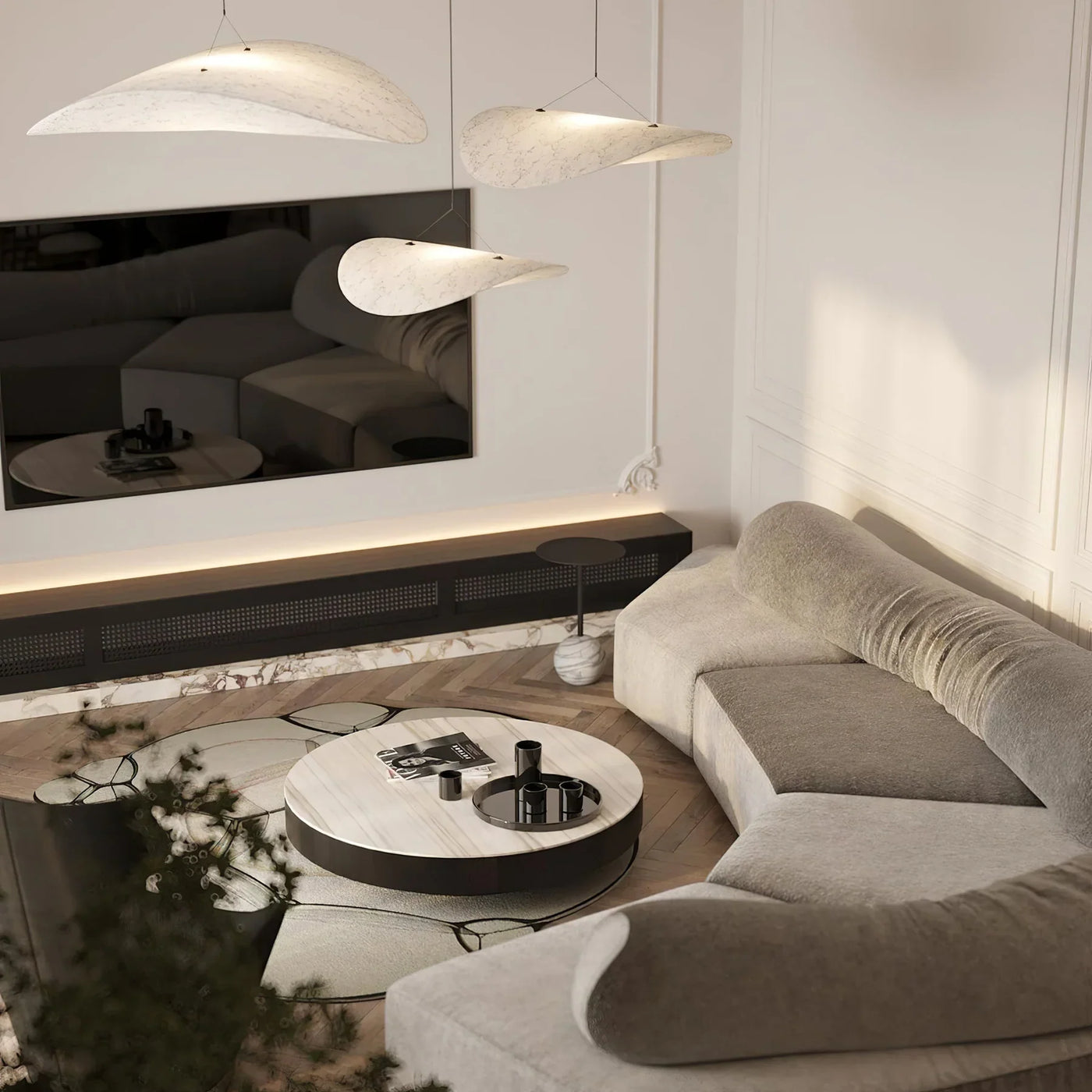 Silk Pendant Light View 11 | Designer Wabi-Sabi Silk Combination Chandelier | Multi-Light Pendant Cluster | JINSHE | JINSHE