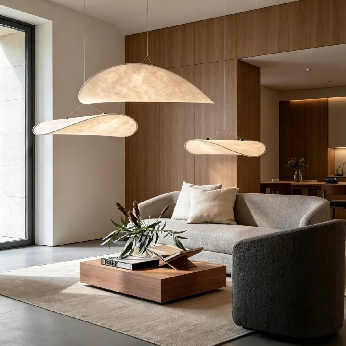 JINSHE Tense Silk Cluster Pendant Light - Soft, diffused light illuminating a bedroom.