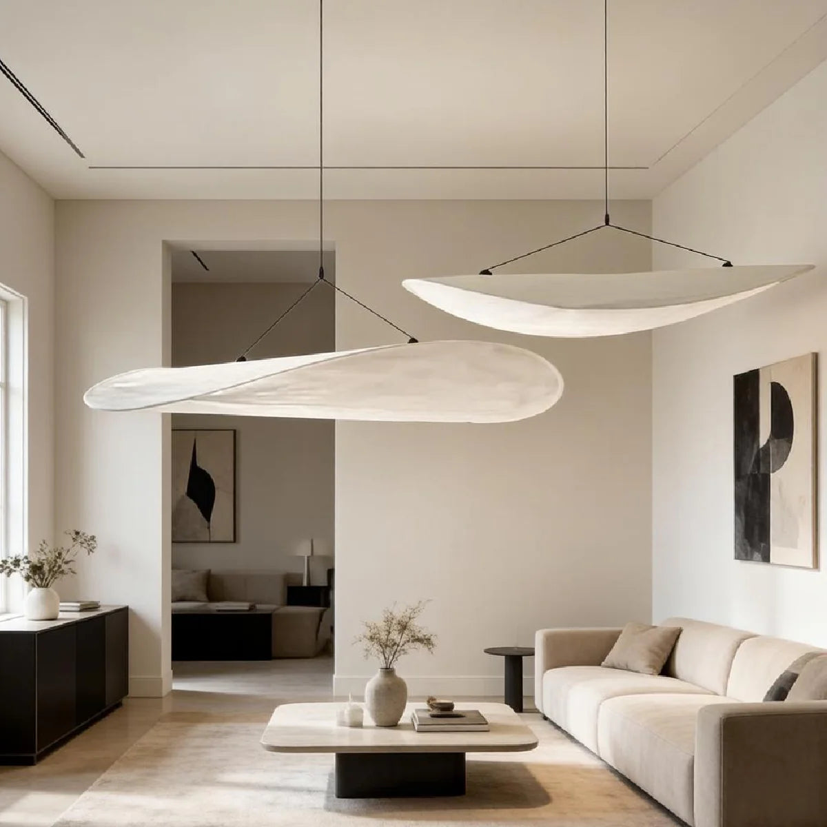 JINSHE Tense Silk Cluster Pendant Light - 3-light configuration above a dining table.