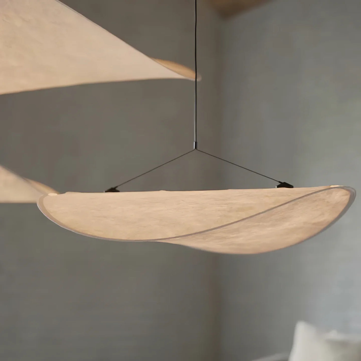 Silk Pendant Light View 8 | Designer Wabi-Sabi Silk Pendant Light | Organic Silk Shade Chandelier | JINSHE | JINSHE