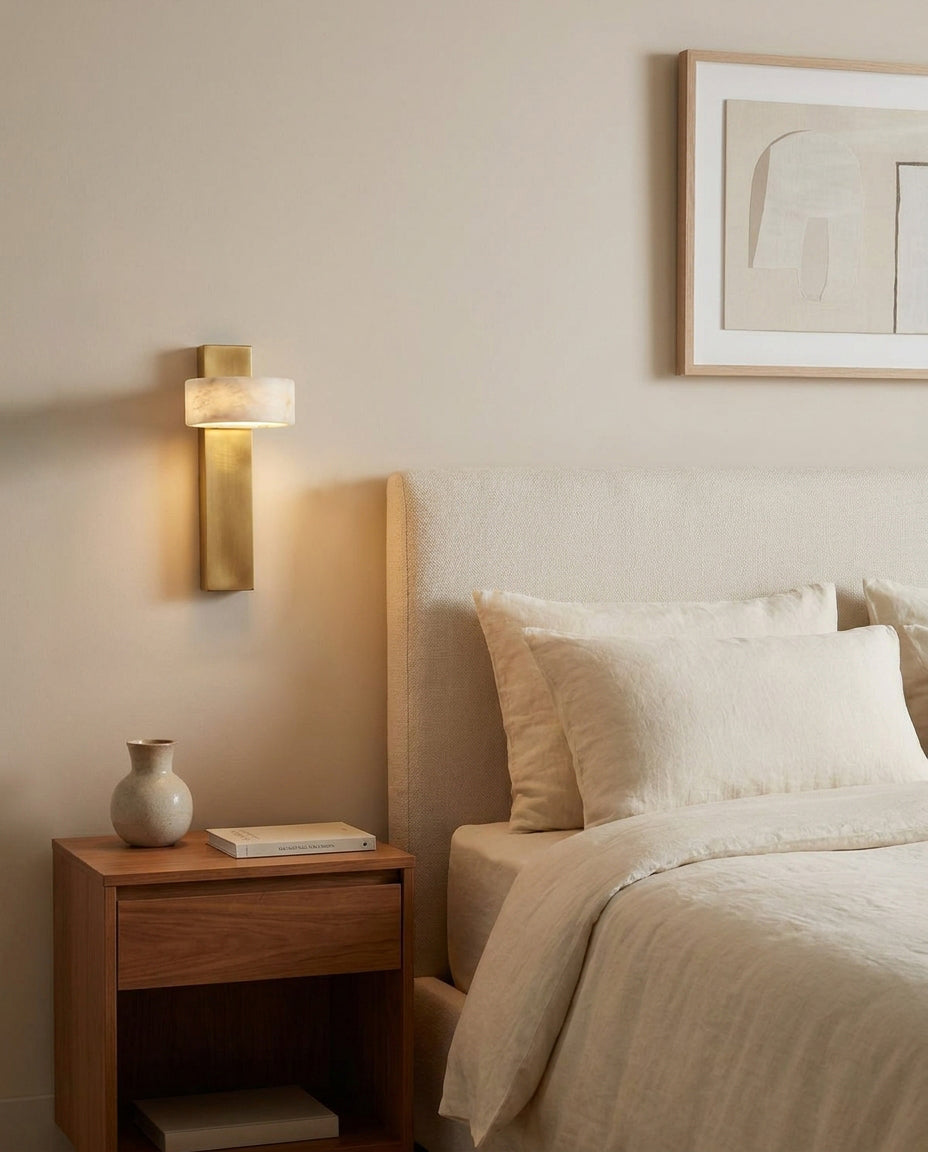 Alabaster craftsmanship detail on Tersus Alabaster Curated Alabaster Wall Sconce