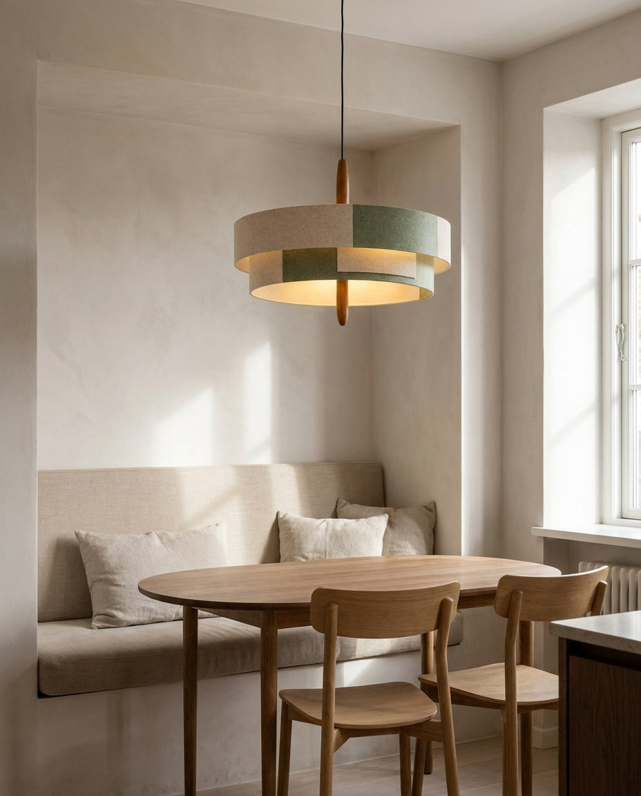 Tesselle Curated Iron & Glass Pendant Light – spatial dining room perspective