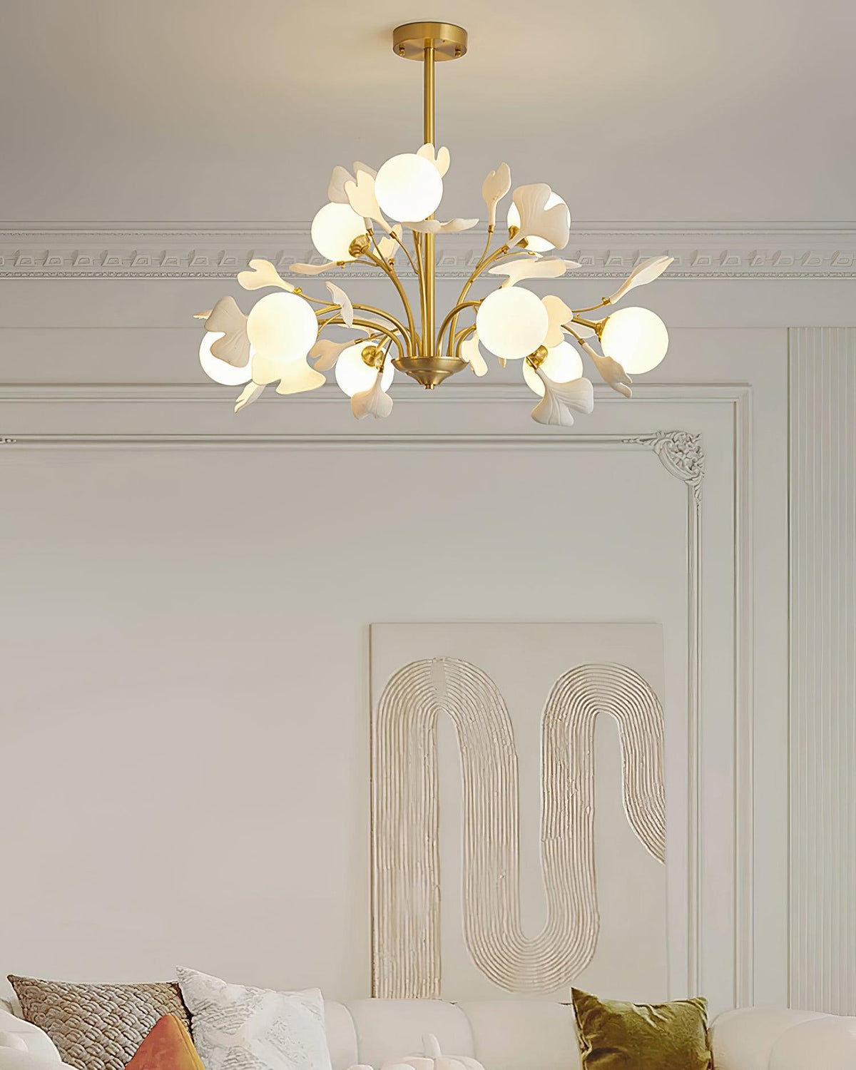 Thalassa Gingko Curated Mouth-Blown Frosted Glas – full fixture elevation view