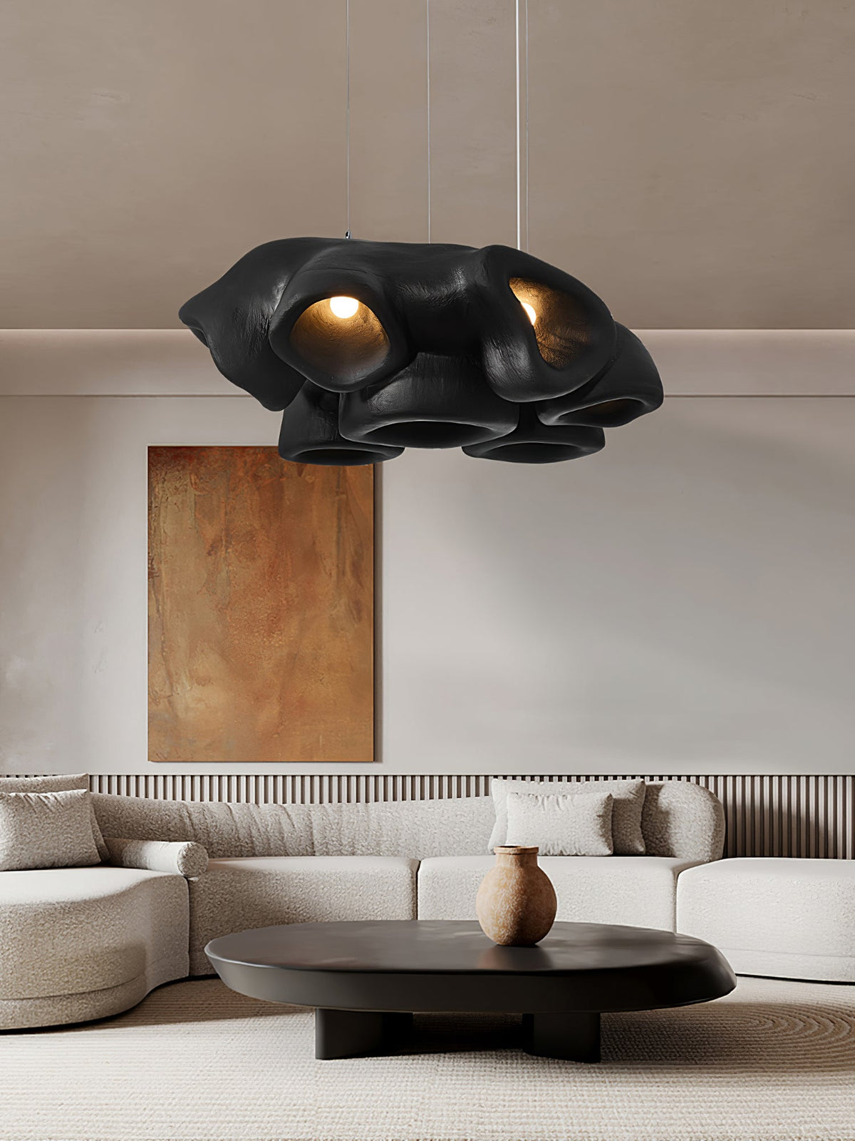 Thorne Curated Iron & Glass Chandelier – illuminated warm ambiance setting