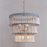 Three Tiered Wood Beaded Curated Iron & Glass Ch – dimensional scale reference