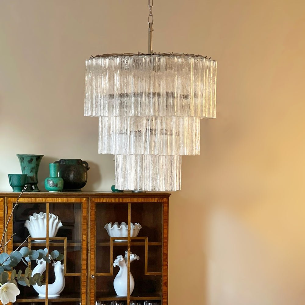 Tiered Tube Glass Curated Mouth-Blown Frosted Gl installed in residential dining space