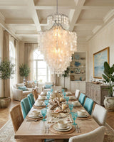 Tirenza Shell Curated Iron & Glass Chandelier – macro detail view