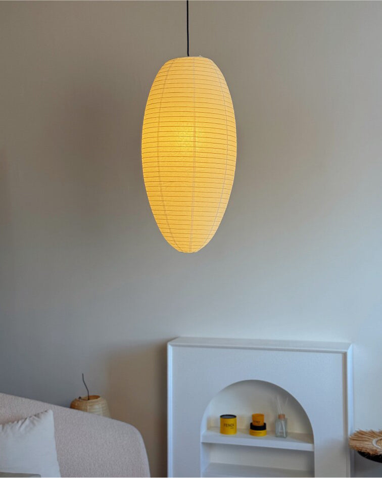 Tomoe Paper Curated Washi Paper Pendant Light – side angled contour profile