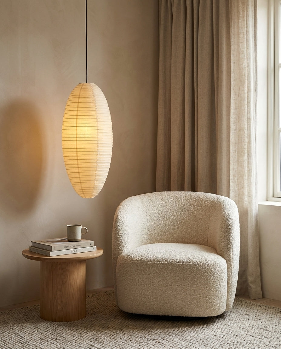 Washi Paper craftsmanship detail on Tomoe Paper Curated Washi Paper Pendant Light