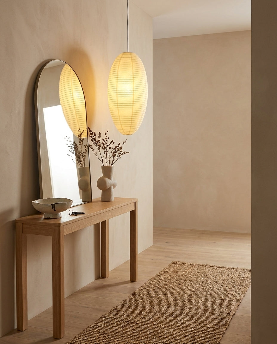 Tomoe Paper Curated Washi Paper Pendant Light – illuminated warm ambiance setting