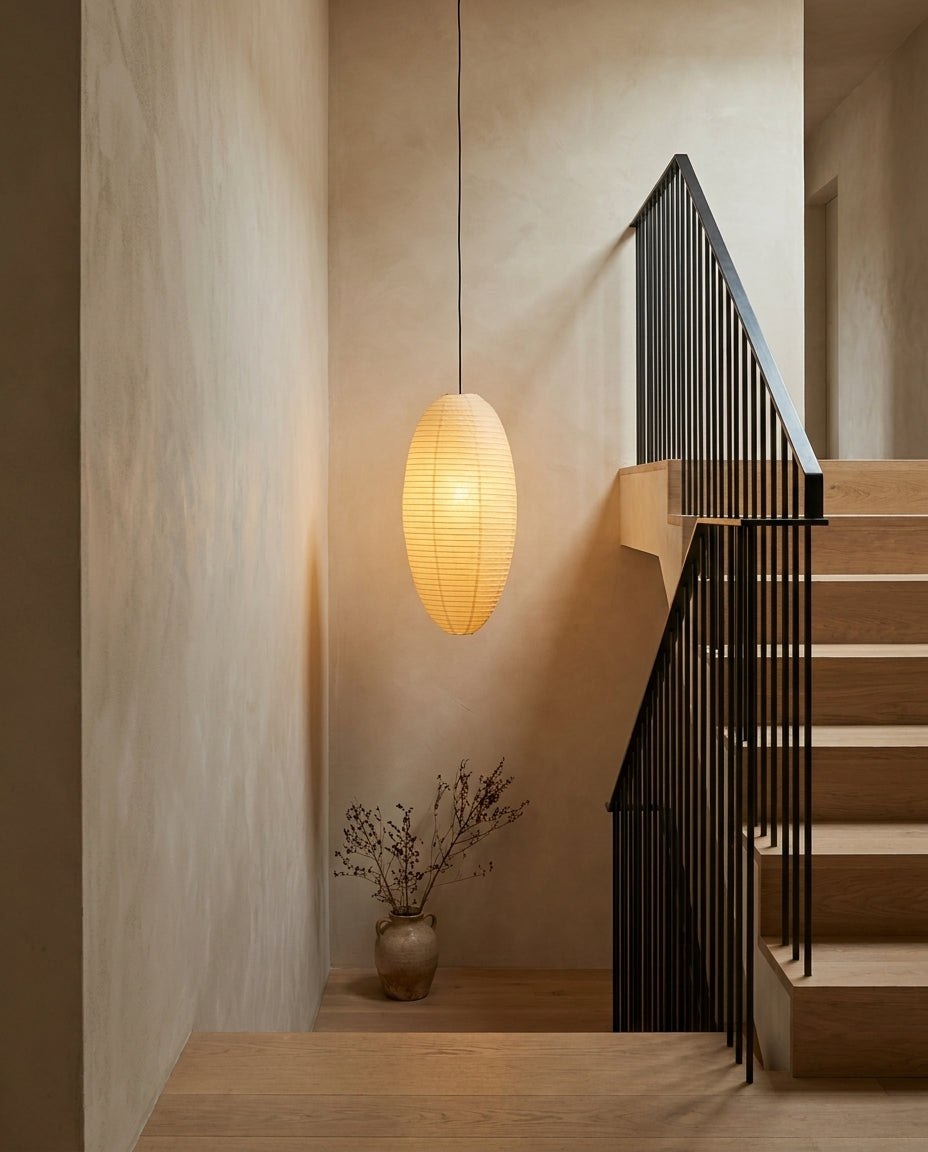 Tomoe Paper Curated Washi Paper Pendant Light – dimensional scale reference