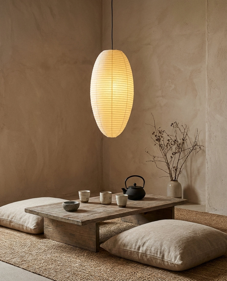 Tomoe Paper Curated Washi Paper Pendant Light – structural canopy joint detail