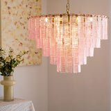 Opalora Pink Glass Curated Mouth-Blown Frosted G warm illuminated room view
