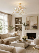 Solid Brass craftsmanship detail on Tree Branches Flower Curated Solid Brass Chandel